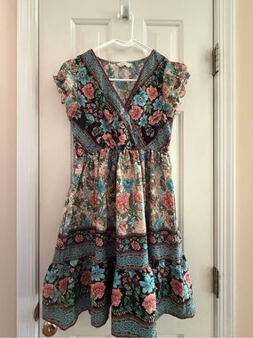 Floral Dress in Teal and Coral
